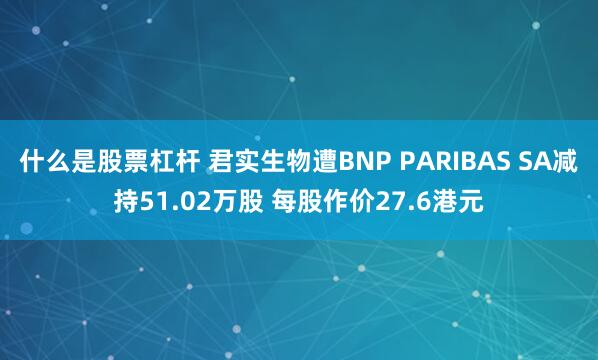 什么是股票杠杆 君实生物遭BNP PARIBAS SA减持51.02万股 每股作价27.6港元
